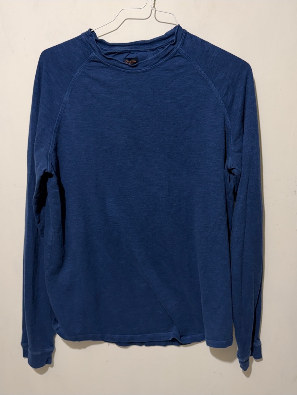 Good Man Brand Blue 100% Cotton Long Sleeve Slub Knit Raglan Crewneck Shirt L